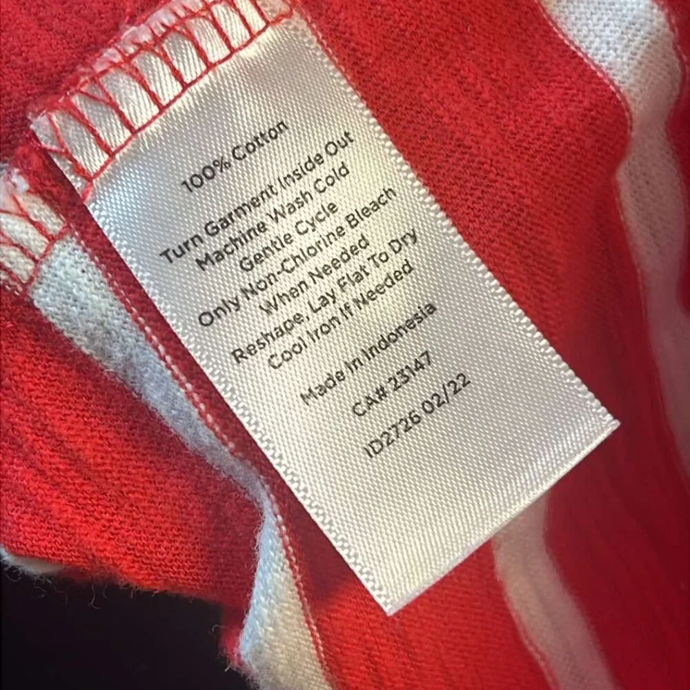 Talbots Cotton Top Red White Striped Square Neck Lattice Detail Sz L 3/4 Sleeves